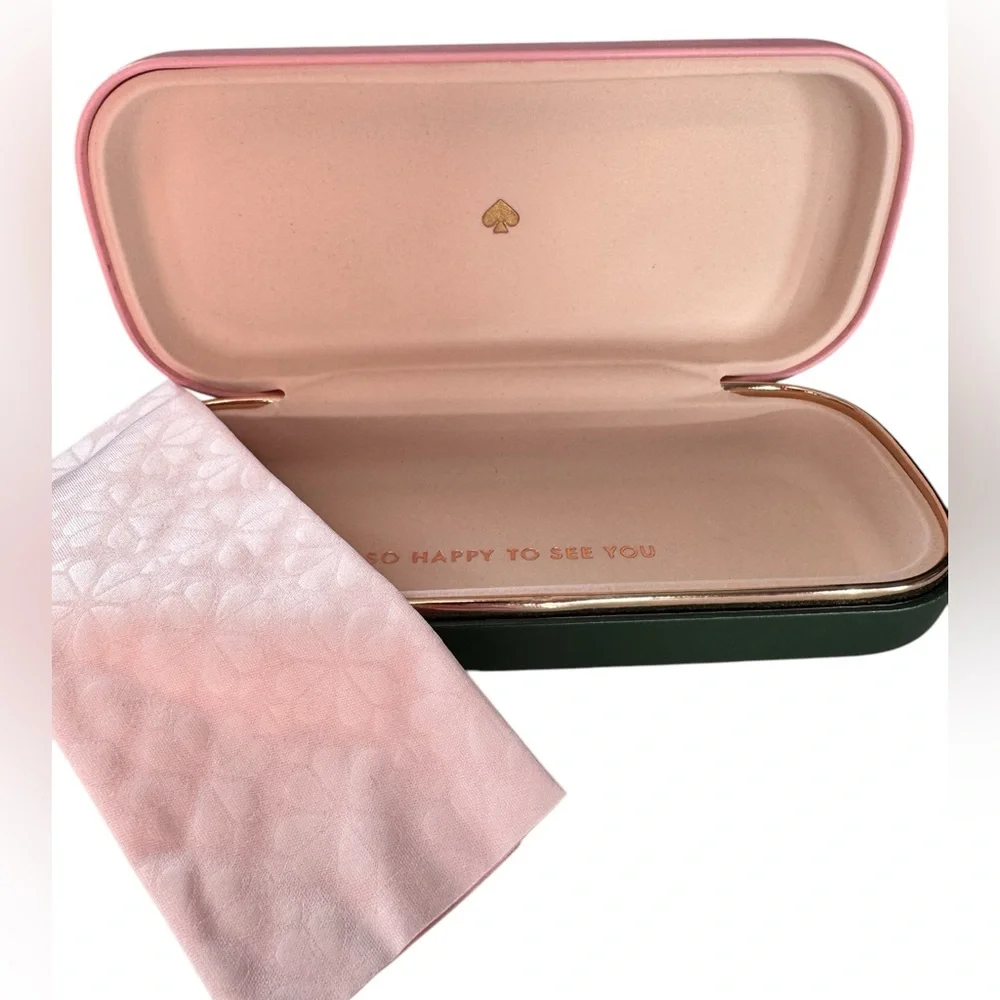Kate Spade Pink and Green Hard Sunglasses Case with Cleaning Cloth